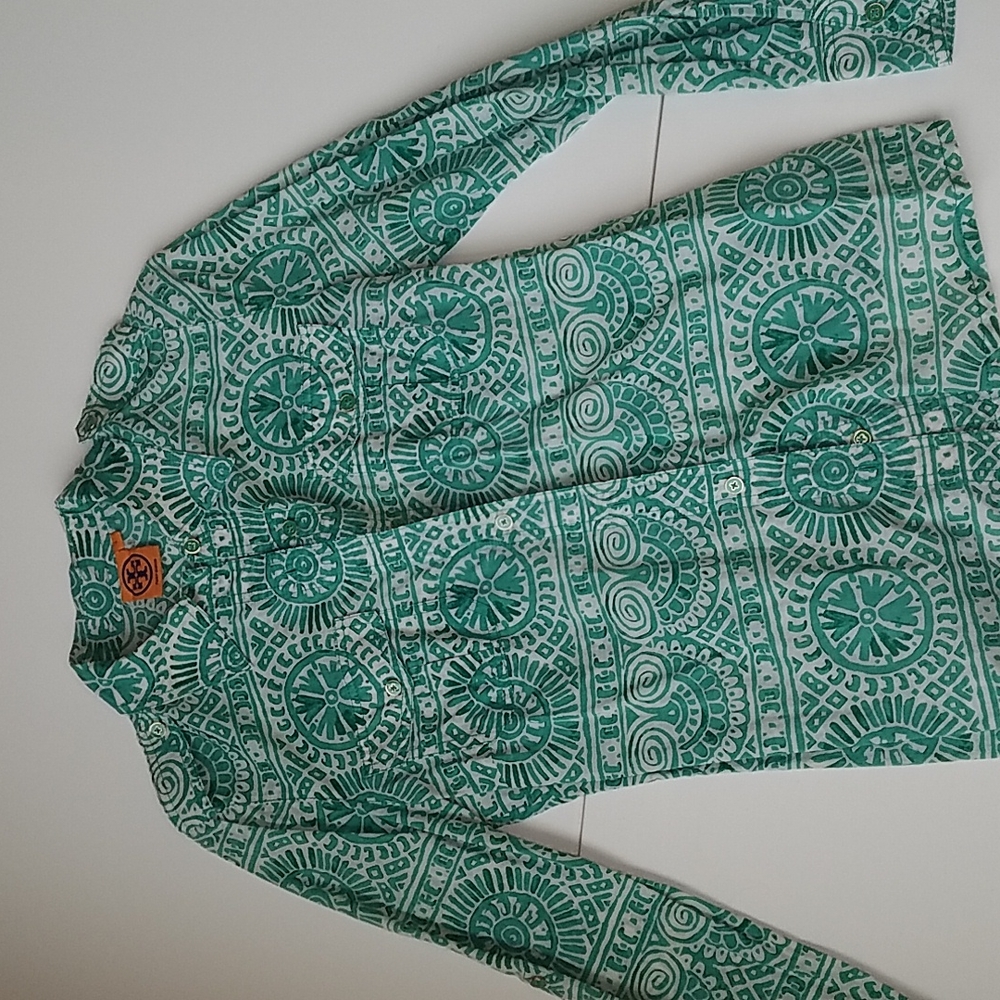 TORY BURCH Teal/White Blouse Women’s Size 4
